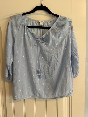 J. Crew Factory Light Blue Tie-Neck Peasant Blouse
